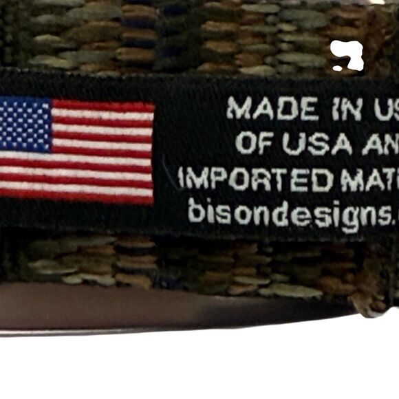 Bison Designs Belt Rose Gold Buckle Coyote Striped Nylon Webbed Size Medium USA - Picture 5 of 7